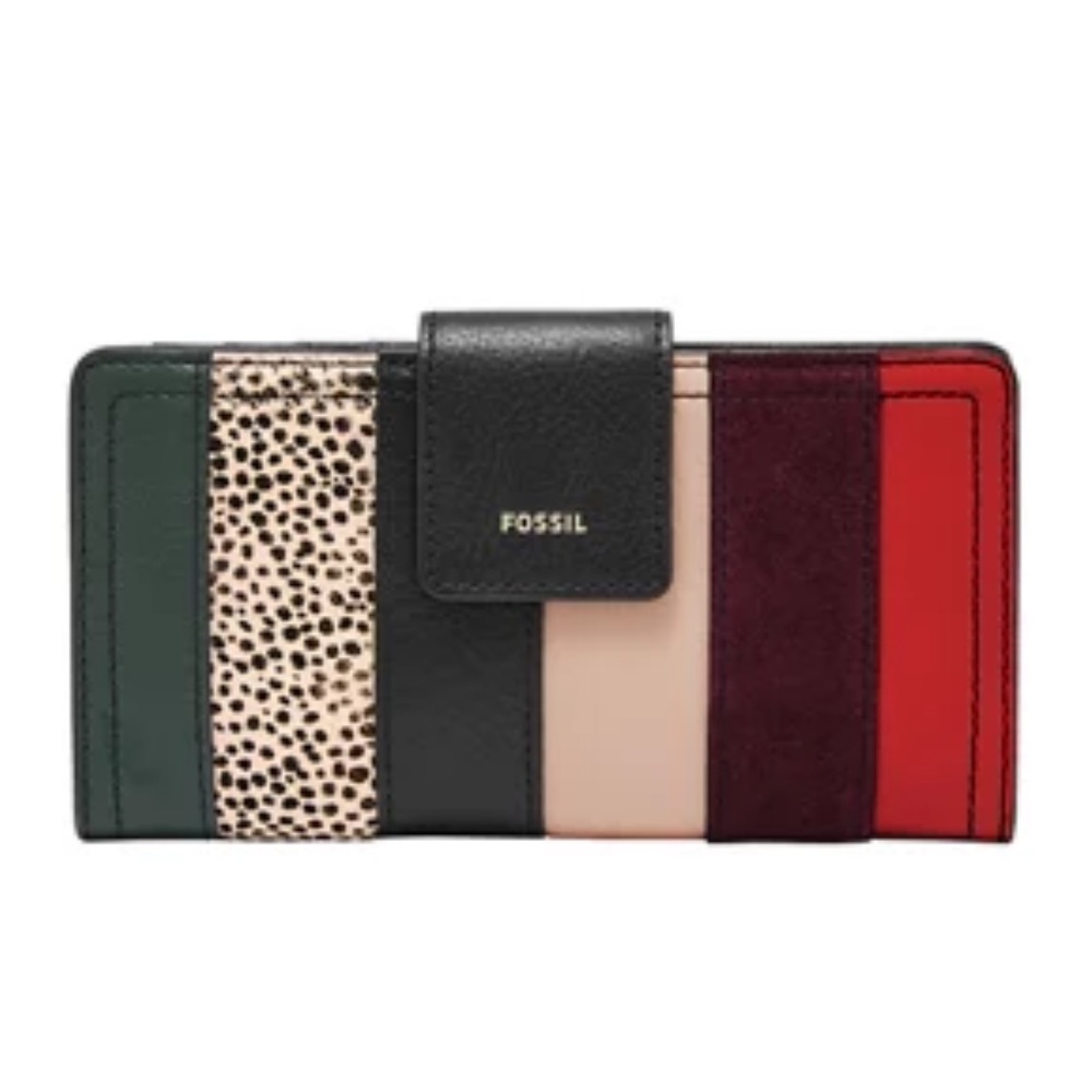 Fossil Logan RFID Tab Clutch Black Patch Work